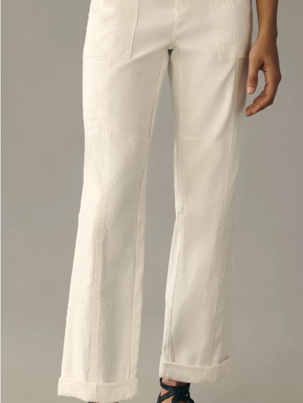 Anthropologie Pilcro The Wanderer Relaxed Embroidered Eyelet Pants White SZ 31T